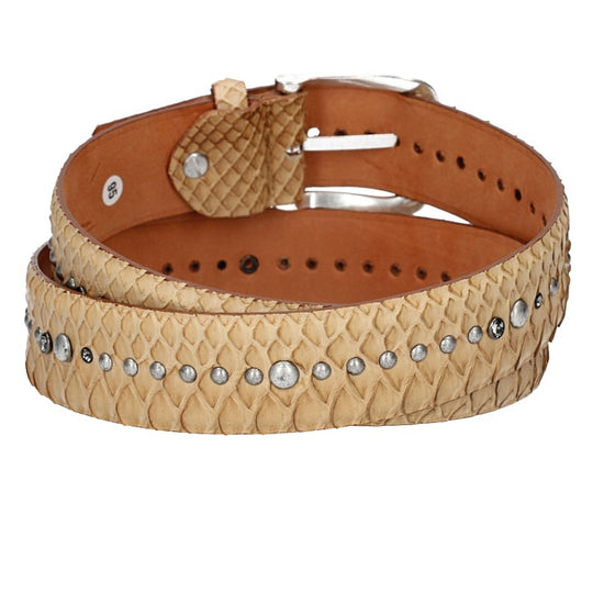 Schlangenledergürtel 40mm Beige mit Nieten und Strass - leder-accessoires.com
