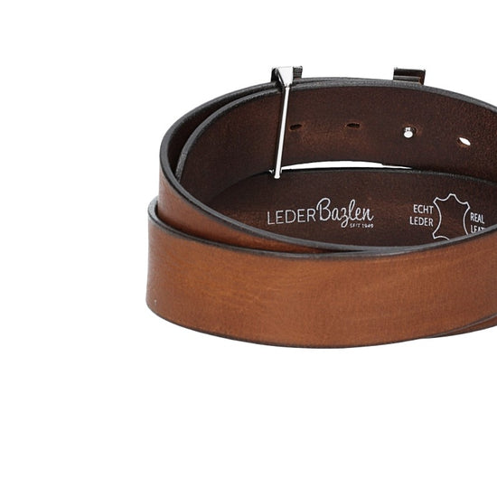 Ledergürtel Cognac 40mm mit H-Schließe in Silber - leder-accessoires.com
