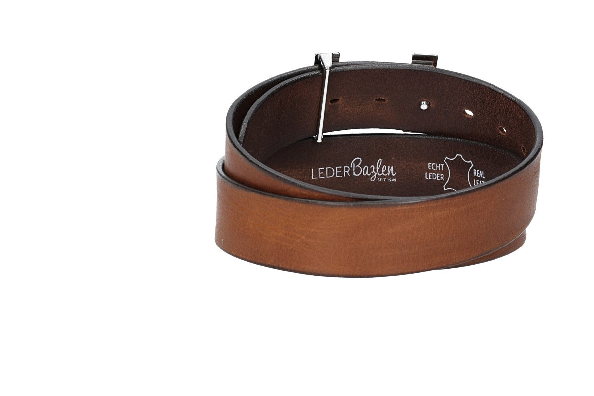 Ledergürtel Cognac 40mm mit H-Schließe in Silber