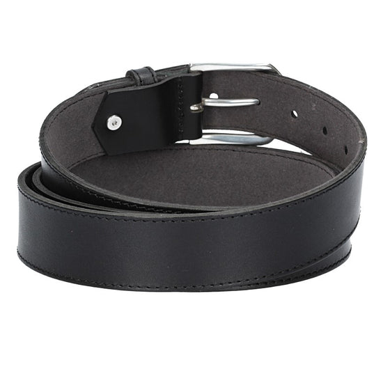 Ledergürtel Überlänge Schwarz 40mm abgenäht mit glänzender Schließe - leder-accessoires.com