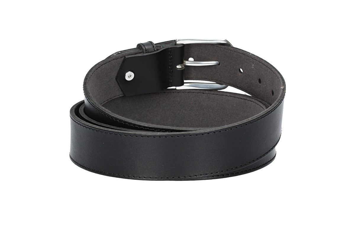 Ledergürtel Überlänge Schwarz 40mm abgenäht mit glänzender Schließe