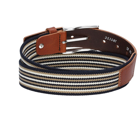 Stretchgürtel|Bandgürtel 35mm in Cognac gestreift mit Dornschließe - leder-accessoires.com