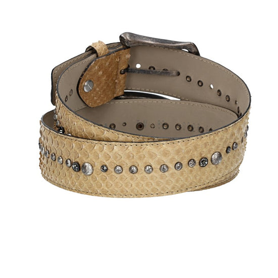 Schlangenledergürtel 40mm Beige mit Nieten und Strass - leder-accessoires.com
