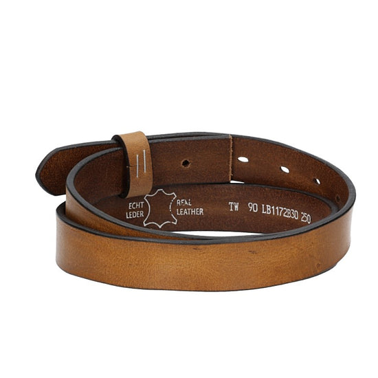 Lederriemen | Gürtelrohling Glanz 30mm in Ocker | Senfgelb mit Schlaufe und Kapplochteil - leder-accessoires.com