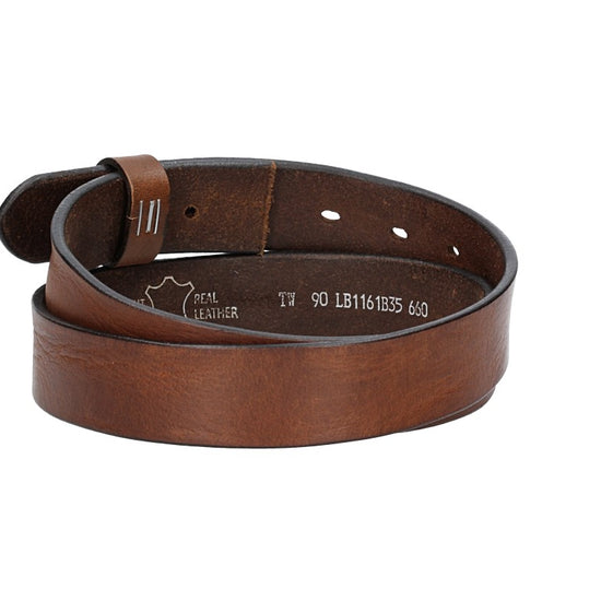 Lederriemen | Gürtelrohling Glanz 35mm in Cognac mit Schlaufe und Kapplochteil - leder-accessoires.com