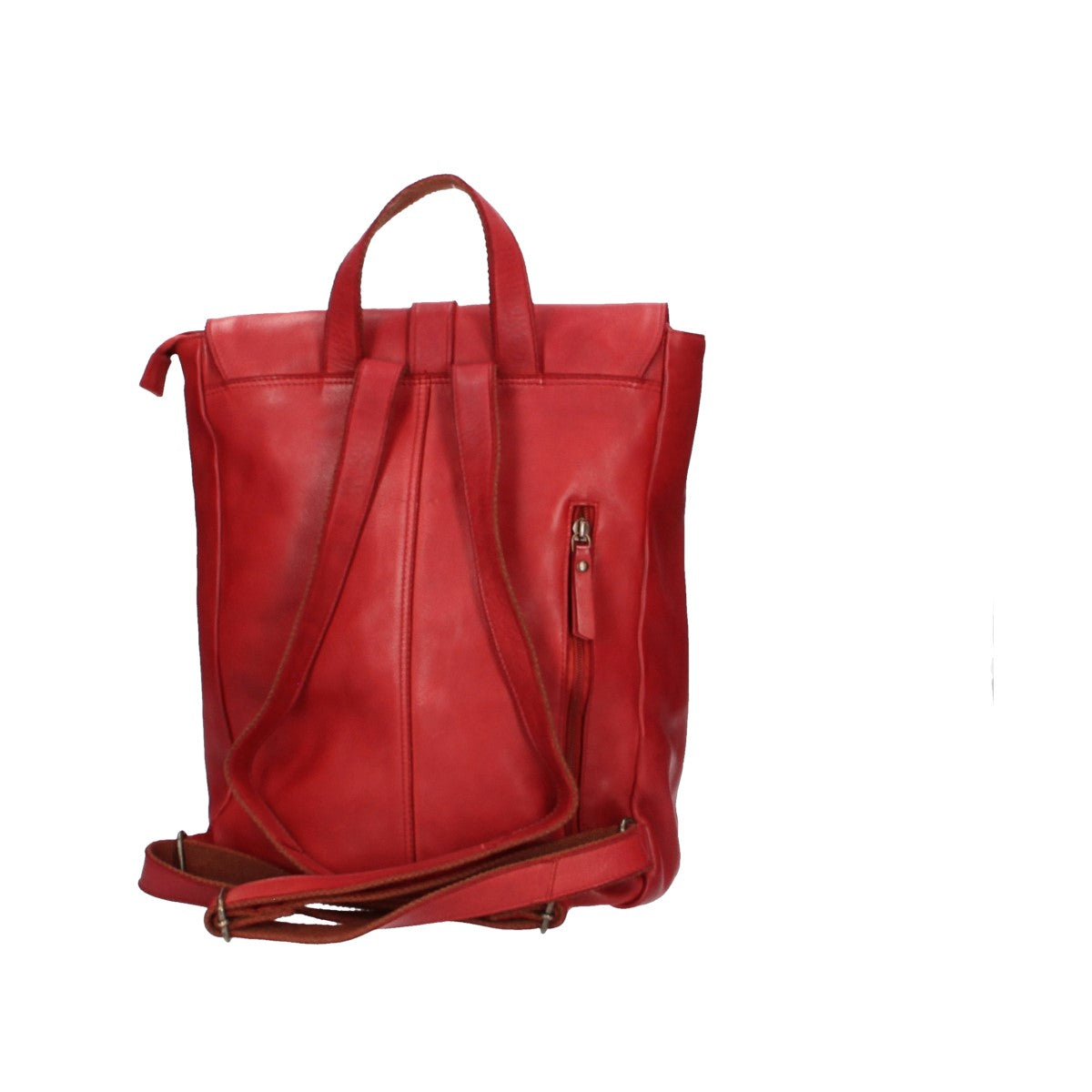 Rucksack mit Überschlag und Lasche in Rot aus Leder