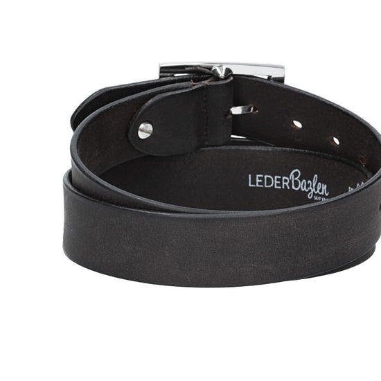 Ledergürtel Schwarz 35mm mit Vollschließe in Silber - leder-accessoires.com