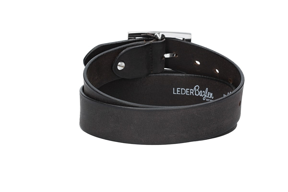 Ledergürtel Schwarz 35mm mit Vollschließe in Silber
