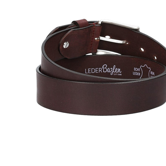 Ledergürtel Rot|Bordeaux 40mm mit Dornschließe in Silber - leder-accessoires.com