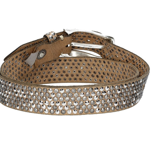 Nietengürtel 35mm in Taupe mit Pyramidennieten und Dornschließe Silber - leder-accessoires.com