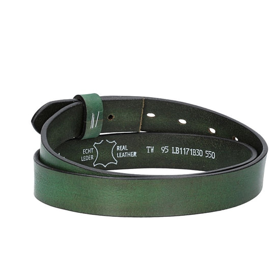 Lederriemen | Gürtelrohling Glanz 30mm in Grün mit Schlaufe und Kapplochteil - leder-accessoires.com