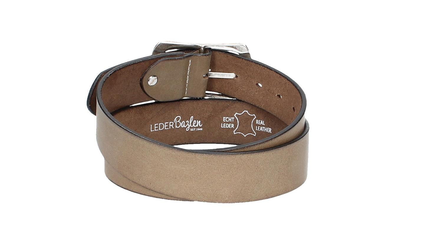 Ledergürtel Sand|Beige 40mm mit Vollschließe in Silber