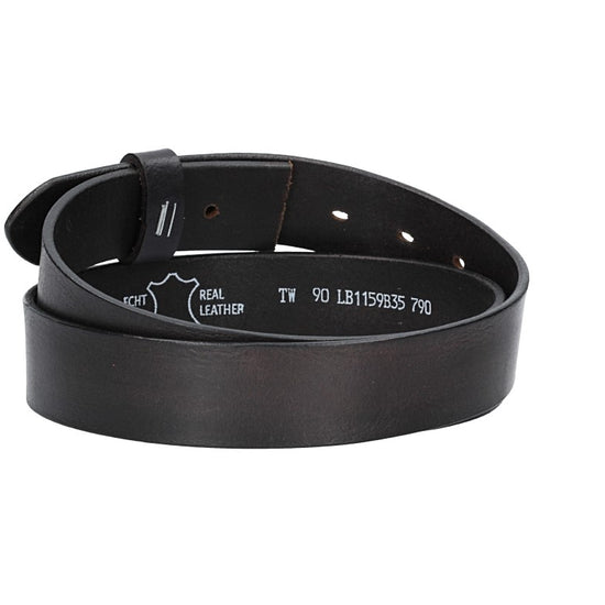 Lederriemen | Gürtelrohling Glanz 35mm in Schwarz mit Schlaufe und Kapplochteil - leder-accessoires.com