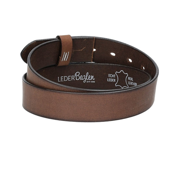 Lederriemen | Gürtelrohling Matt 35mm in Braun mit Schlaufe und Kapplochteil - leder-accessoires.com
