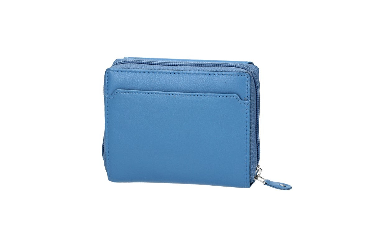 Damenbörse mit Reißverschluss in Eisblau aus Leder - leder-accessoires.com
