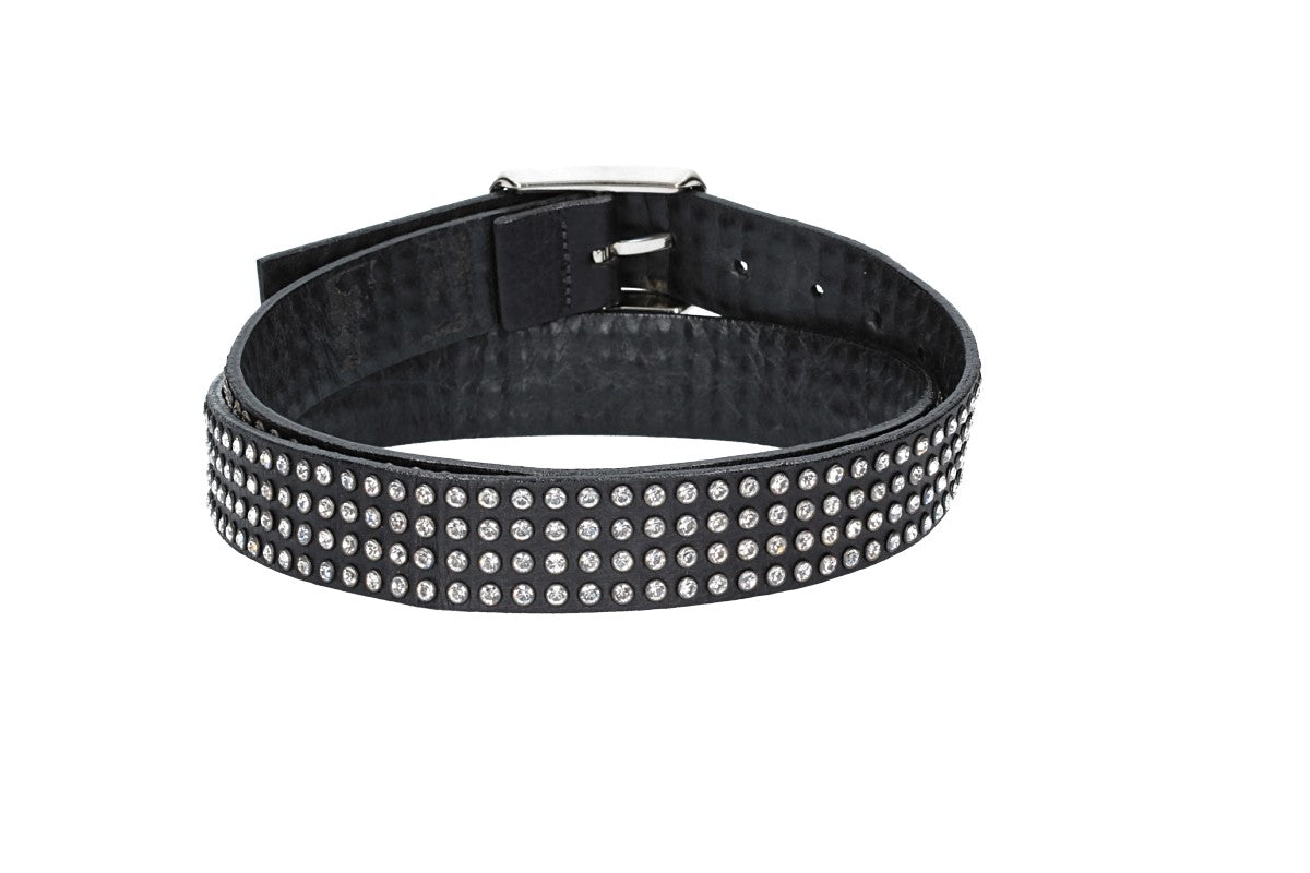 Ledergürtel 35mm in Schwarz mit Swarowski Steinen und Vollschließe Silber - leder-accessoires.com