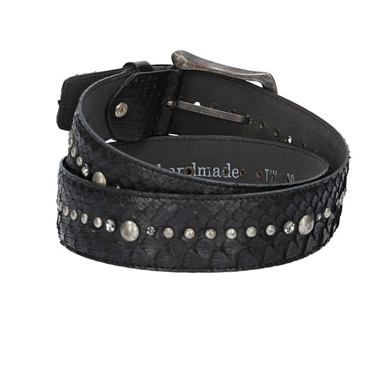 Schlangenledergürtel 40mm Schwarz mit Nieten und Strass - leder-accessoires.com