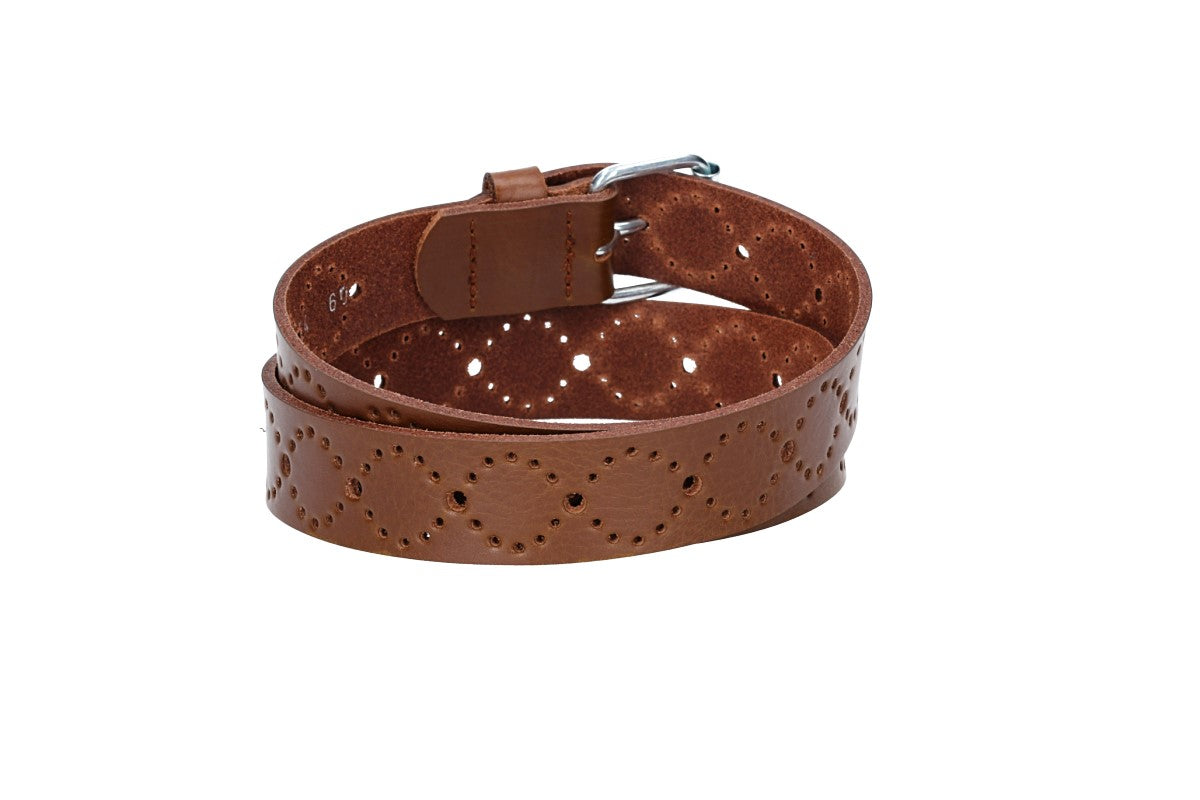 Ledergürtel Kids 25mm in Cognac mit Lochmuster und Rollschließe in Silber