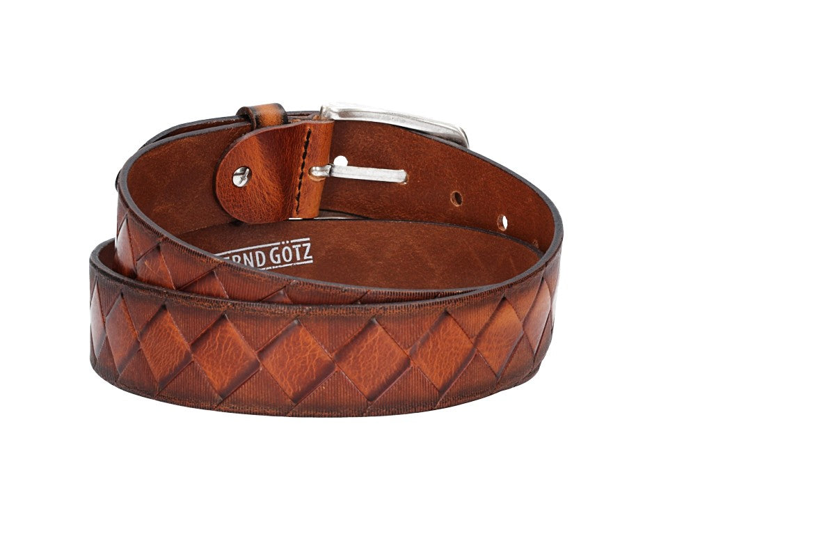 Jeansgürtel 40mm in Cognac mit Rautenprägung und Dornschließe