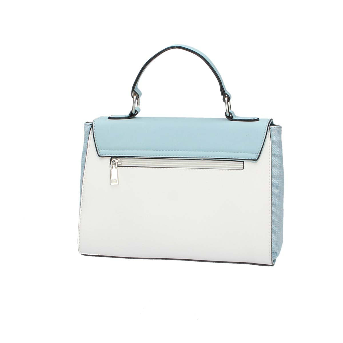 Kurzgrifftasche mit Überschlag in Hellblau|Weiss mit Canvas