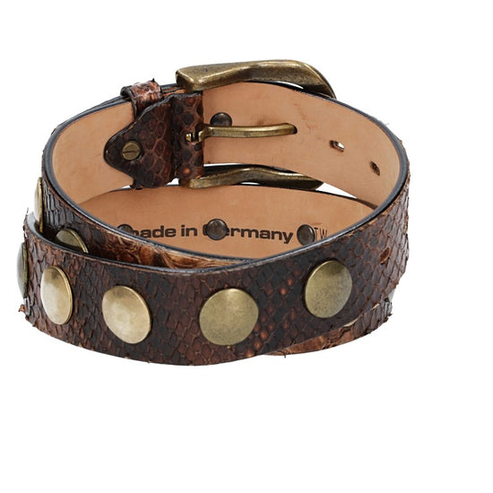 Schlangenledergürtel 40mm Braun mit Nieten in Messing - leder-accessoires.com