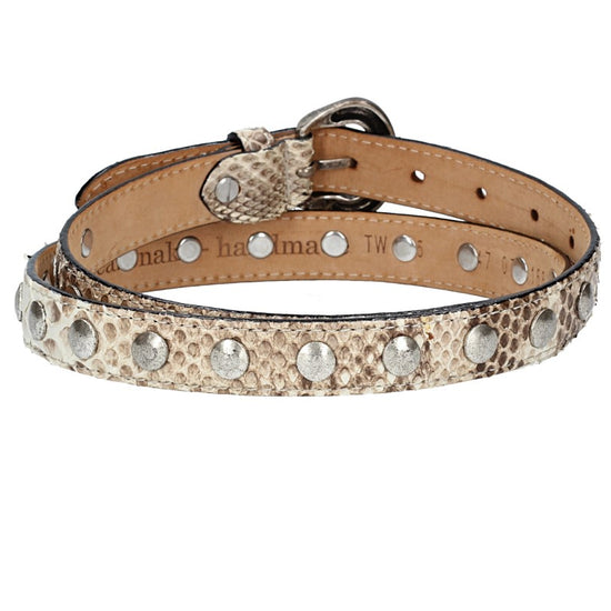 Schlangenledergürtel 25mm Beige und Dornschließe in Silber - leder-accessoires.com
