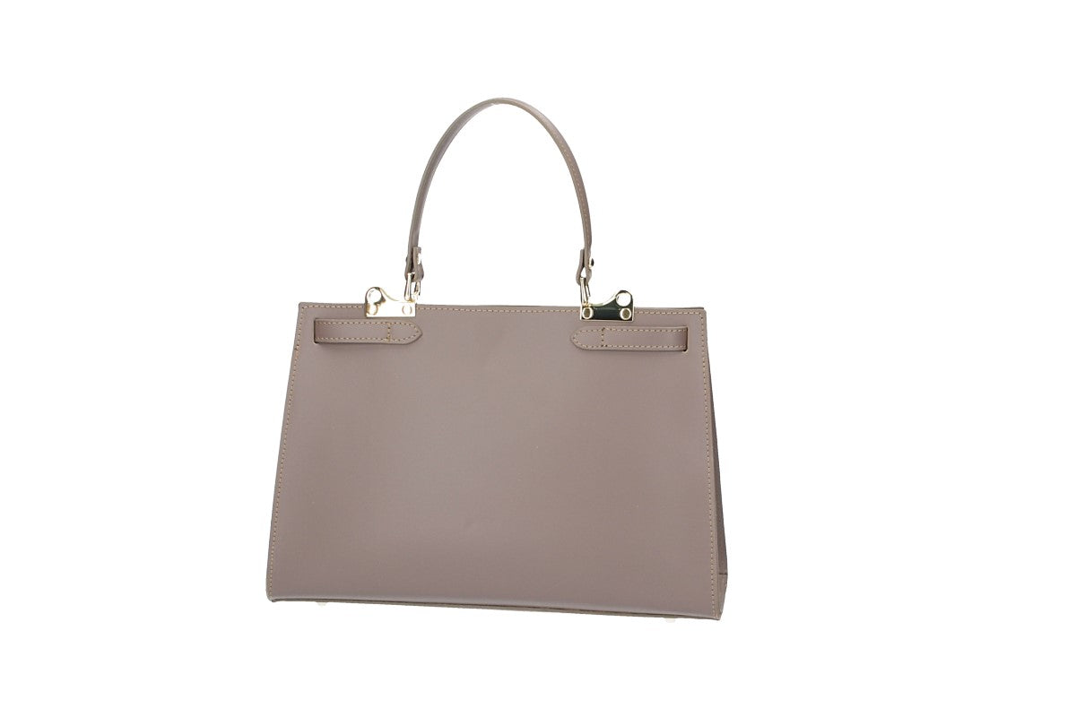 Handtasche aus Leder in Taupe mit Schloss in Gold