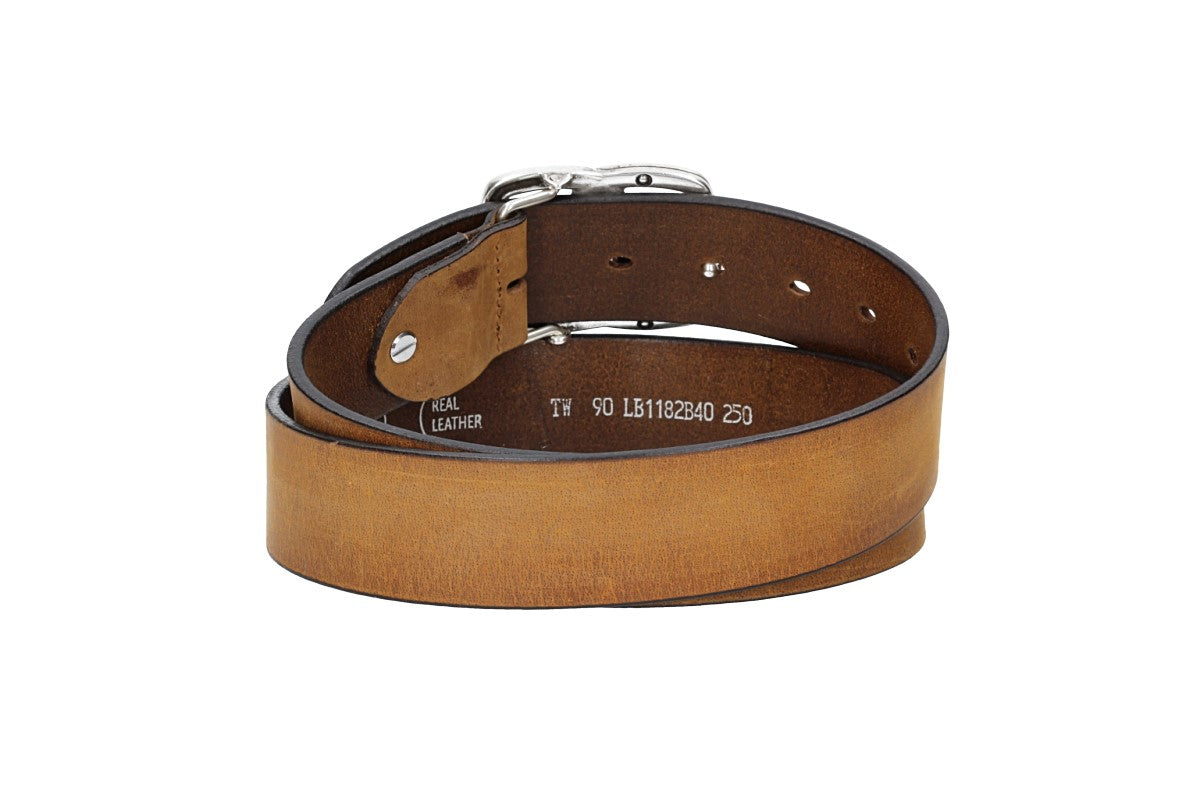 Ledergürtel in Ocker | Senfgelb 40mm mit Schmuckschließe Koppel - leder-accessoires.com