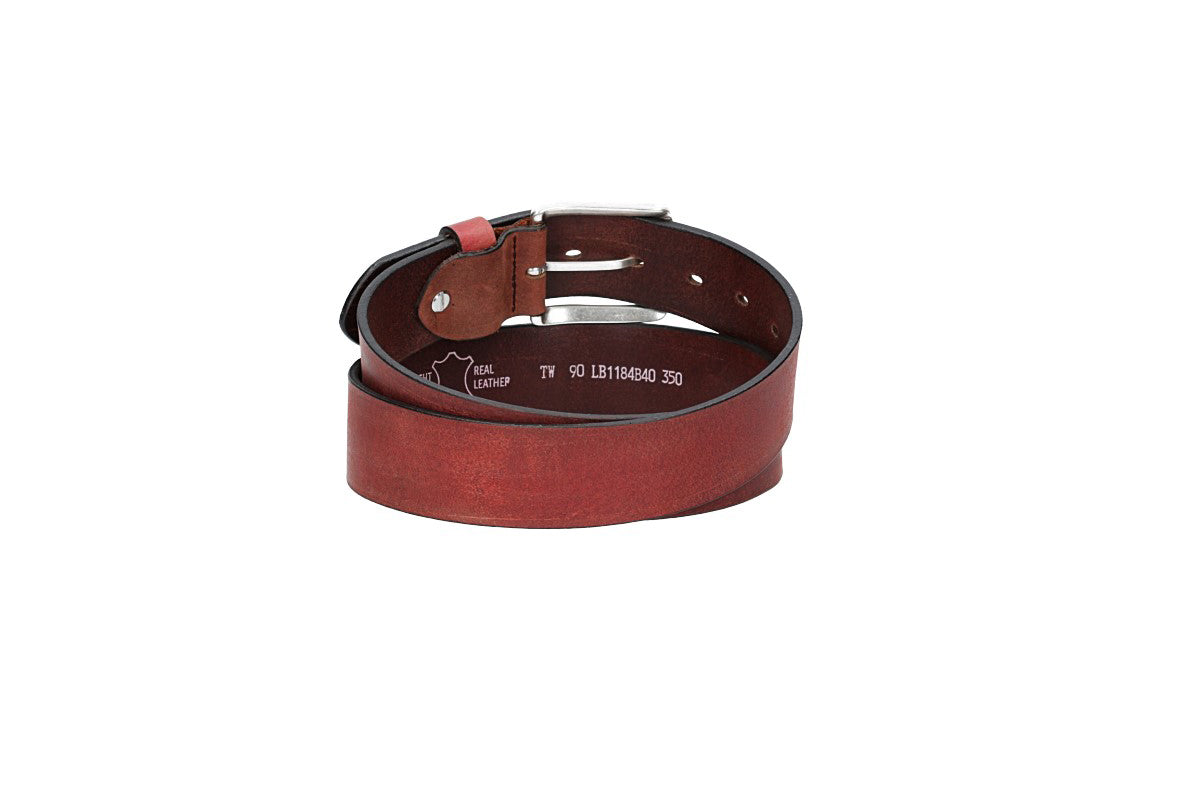 Ledergürtel Rot 40mm mit Dornschließe in Silber