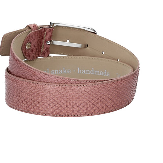 Schlangenledergürtel 40mm Rosé mit Schließe in Silber - leder-accessoires.com