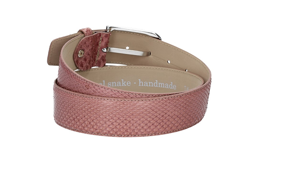 Schlangenledergürtel 40mm Rosé mit Schließe in Silber