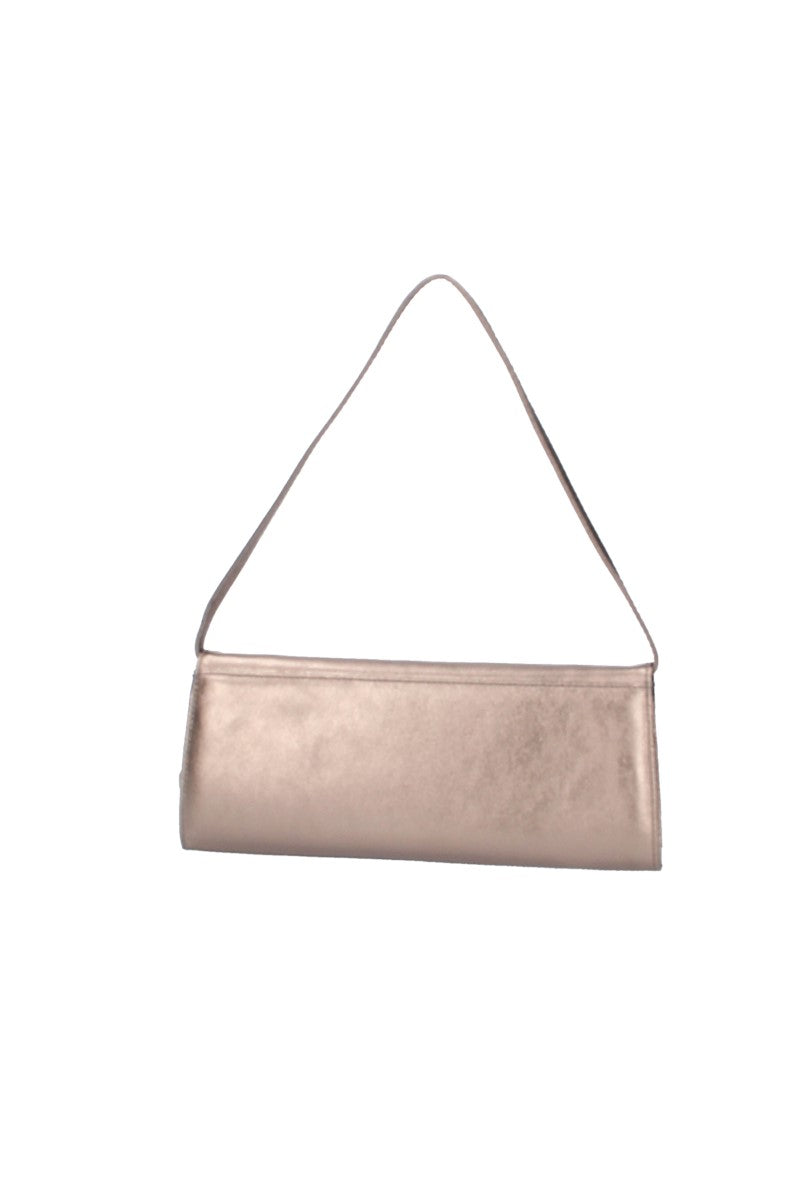 Clutch mit Überschlag in Altsilber aus Leder
