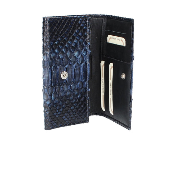 Langbörse mit Überschlag in Blau aus echtem Schlangenleder - leder-accessoires.com