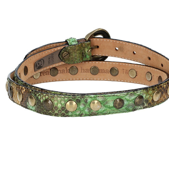 Schlangenledergürtel 25mm Grün und Dornschließe in Messing - leder-accessoires.com