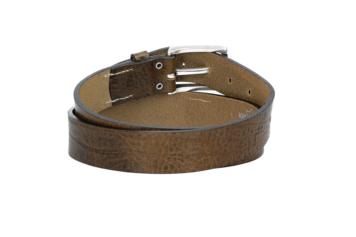 Hochwertiger Ledergürtel 35mm in Olive mit rustikaler Schließe in Silber