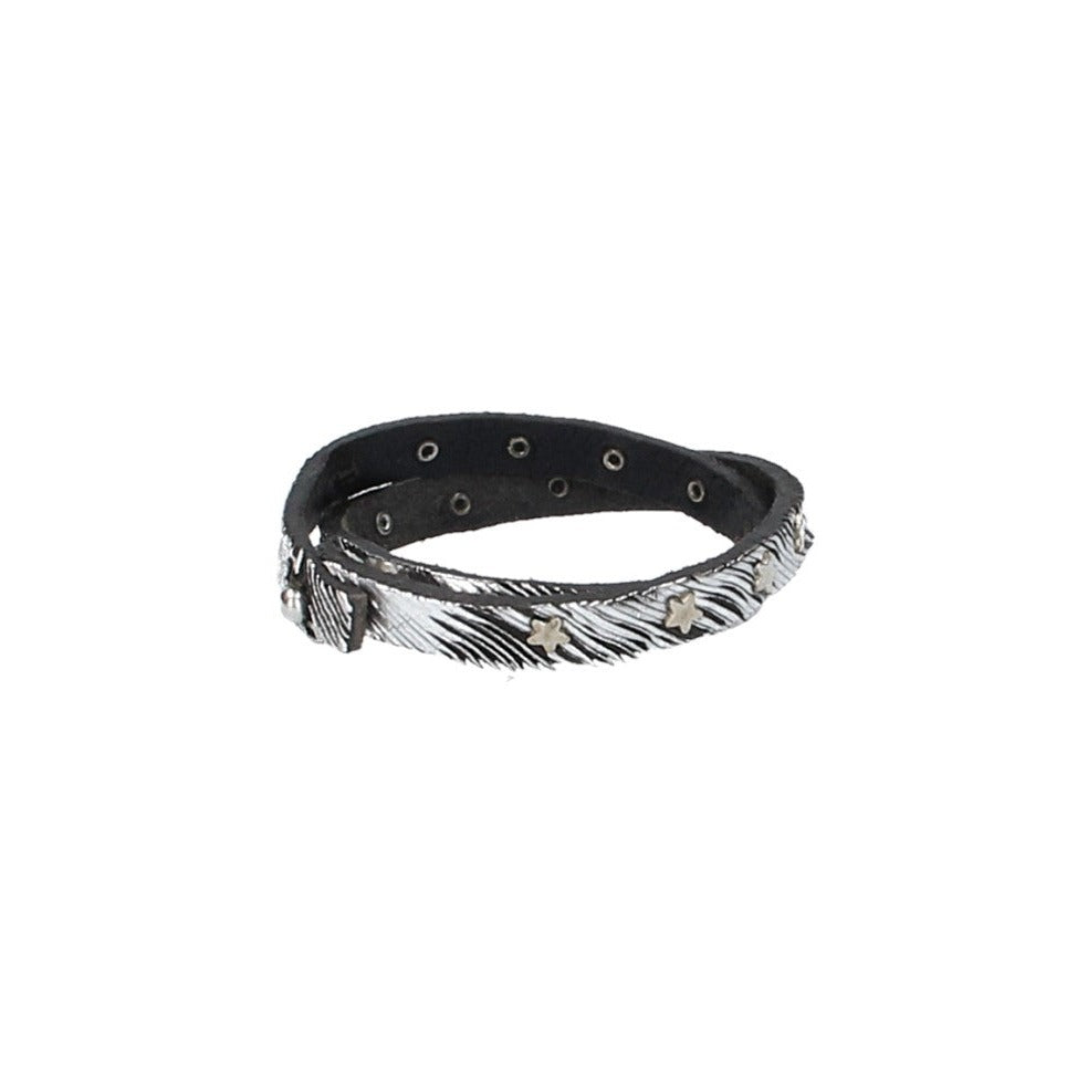 Armband zweifach Silber mit Sternennieten aus Leder