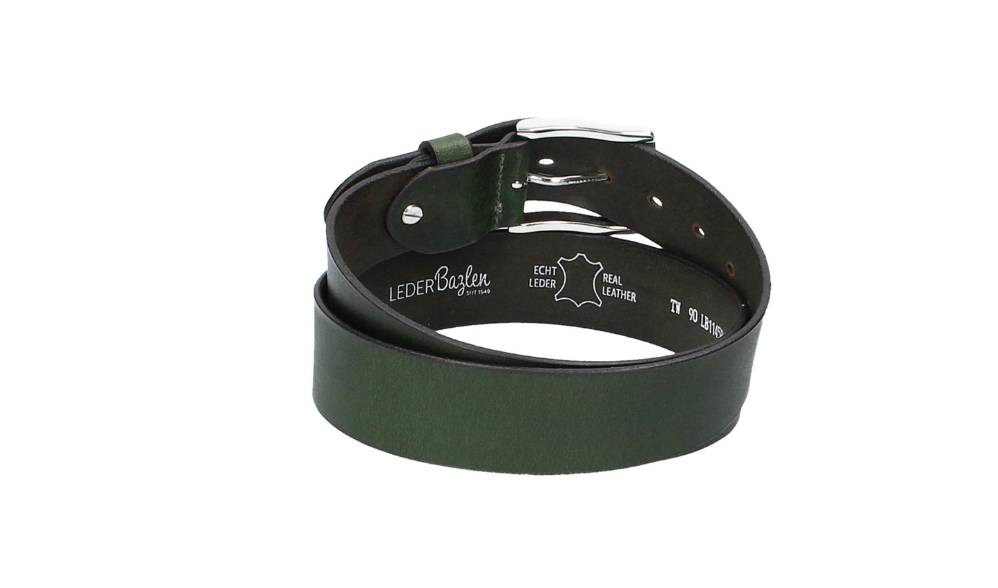 Ledergürtel Grün 40mm mit Dornschließe in Silber