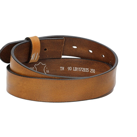 Lederriemen | Gürtelrohling Glanz 35mm in Ocker|Senfgelb mit Schlaufe und Kapplochteil - leder-accessoires.com