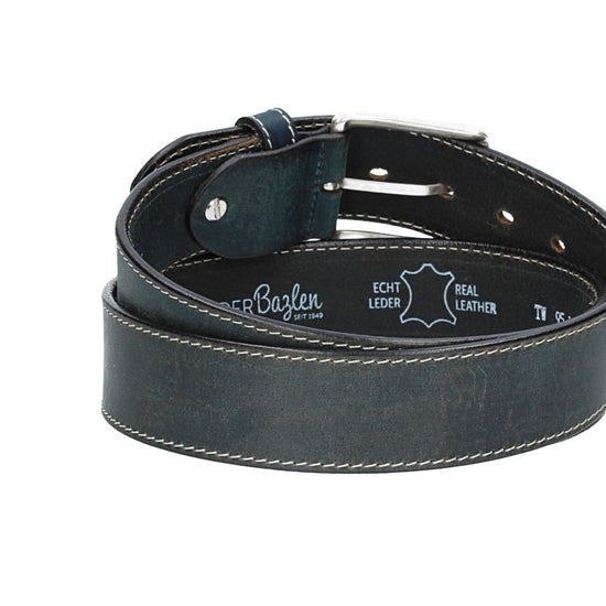 Ledergürtel Blau|Marine 40mm abgenäht mit Dornschließe in Silber - leder-accessoires.com