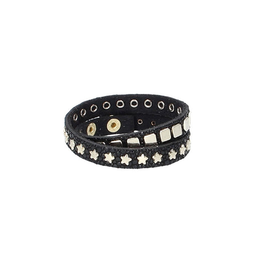 Armband doppelt Schwarz|Gold in Rochenoptik aus Leder - leder-accessoires.com