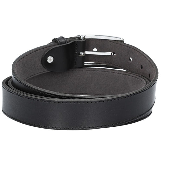 Ledergürtel Überlänge Schwarz 35mm abgenäht mit glänzender Schließe - leder-accessoires.com