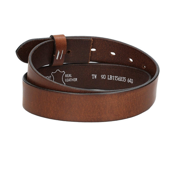 Lederriemen | Gürtelrohling Matt 35mm in Cognac mit Schlaufe und Kapplochteil - leder-accessoires.com