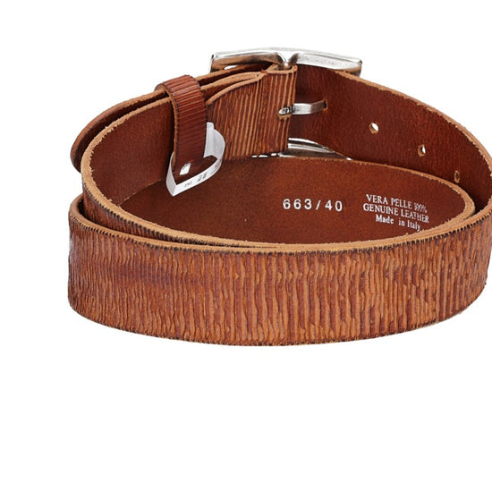 Ledergürtel 40mm geriffelt in Cognac mit Vollschließe in Silber - leder-accessoires.com