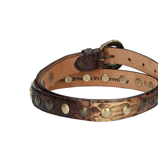 Schlangenledergürtel 25mm Braun mit Nieten und Schließe in Gold - leder-accessoires.com