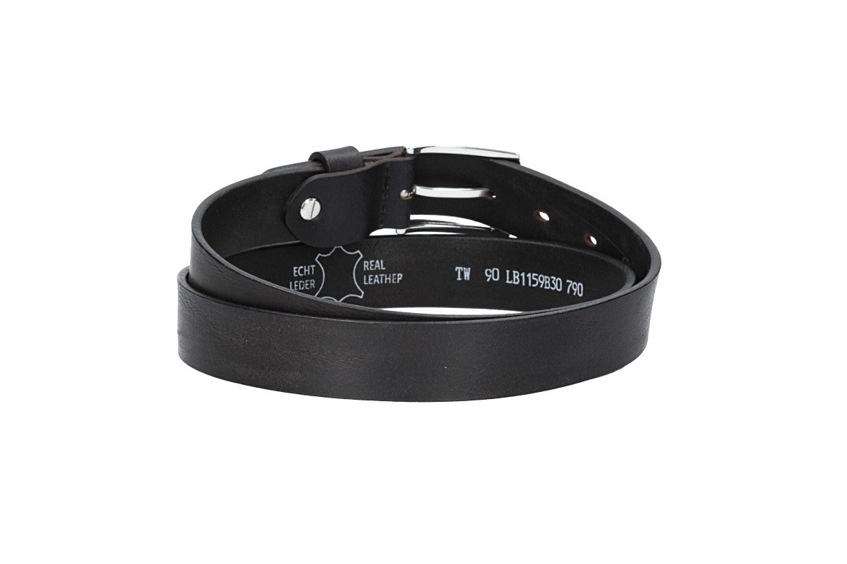 Ledergürtel 30mm in Schwarz mit Schließe in Silber - leder-accessoires.com