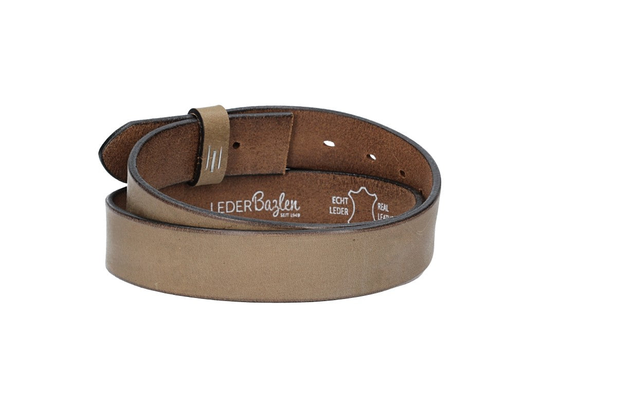 Lederriemen | Gürtelrohling Glanz 35mm in Natur| Beige mit Schlaufe und Kapplochteil