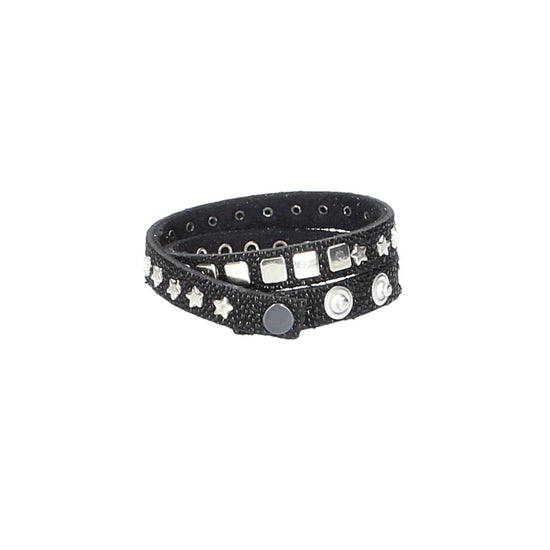 Armband doppelt Schwarz|Silber in Rochenoptik aus Leder - leder-accessoires.com