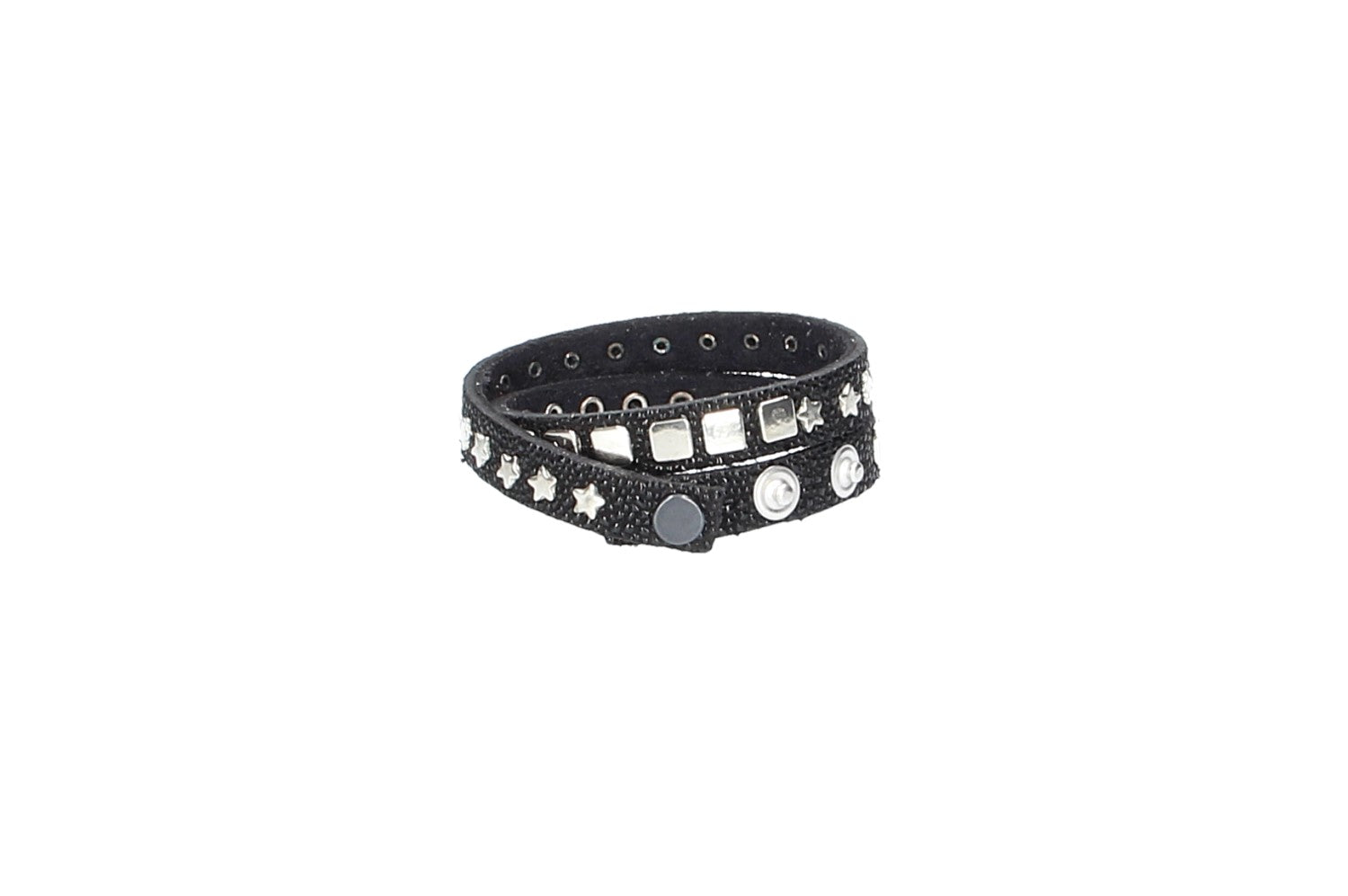 Armband doppelt Schwarz|Silber in Rochenoptik aus Leder - leder-accessoires.com