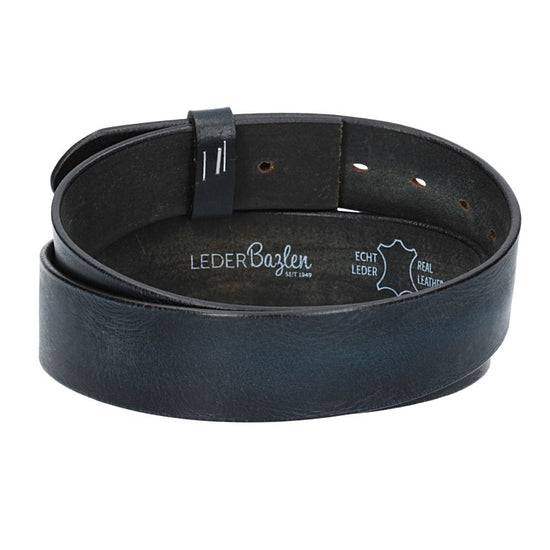 Lederriemen | Gürtelrohling Glanz 40mm in Blau|Marine mit Schlaufe und Kapplochteil - leder-accessoires.com