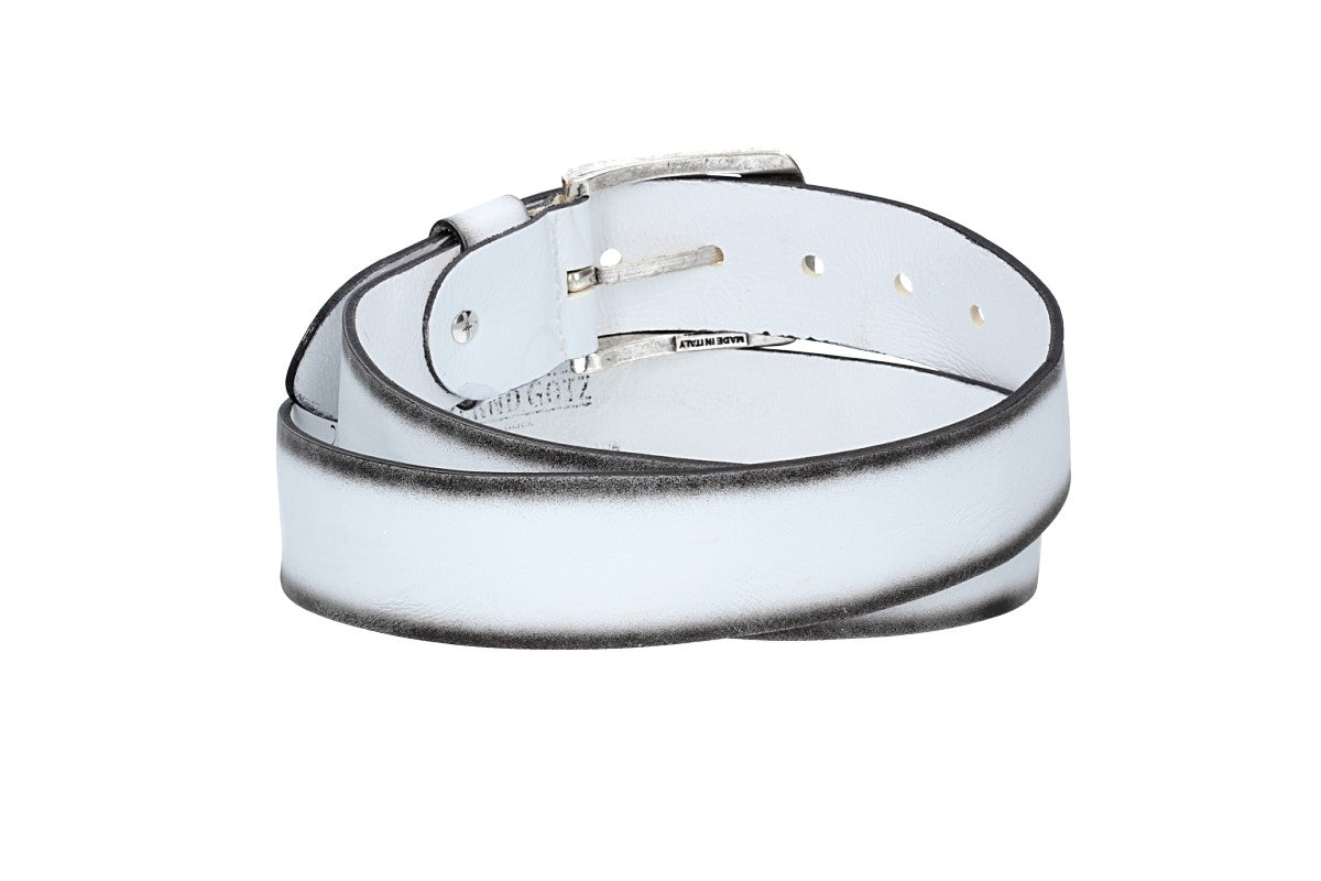 Jeansgürtel 40mm in Weiß mit Airbrushkante und Dornschließe Altsilber